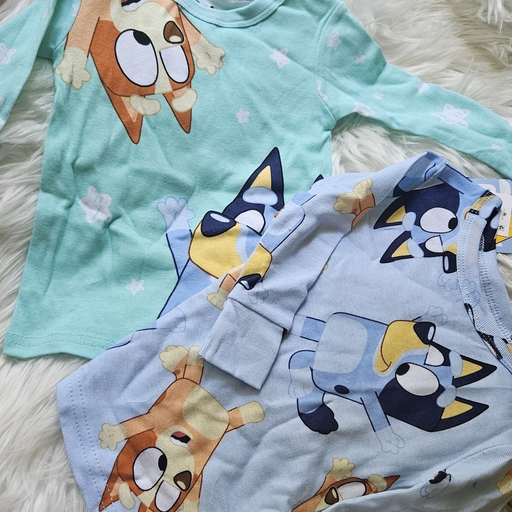 Playful Cartoon Print Kids Pajama Set - Light Blue and Mint